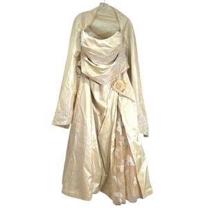 Jovani Champagne Gold Evening Gown w Shoulder Wrap Size 20